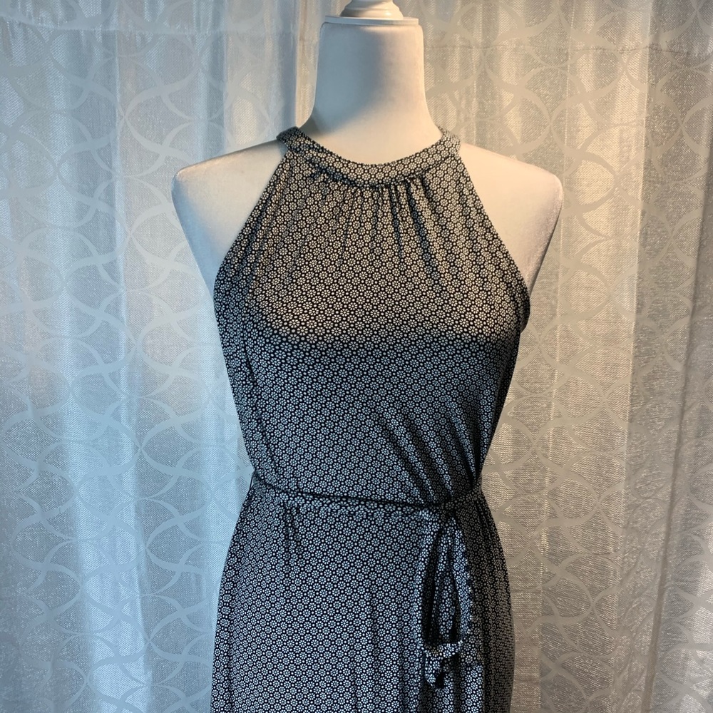 High Neck Maxi Dress with Tie Waist